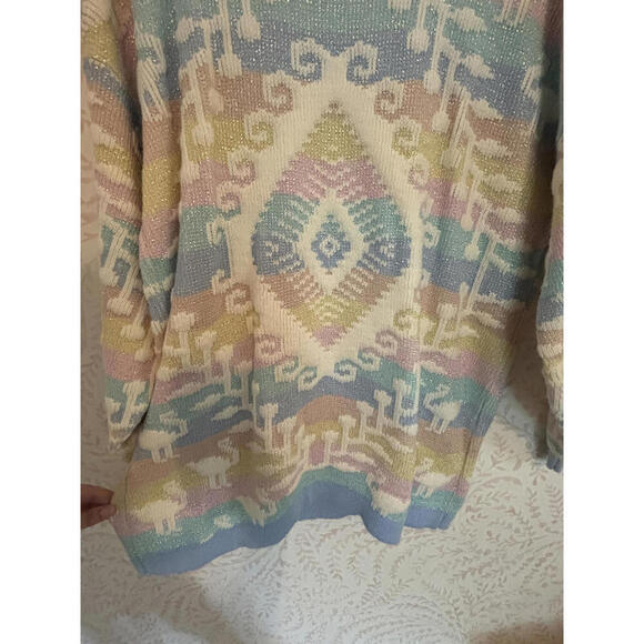 80's Vintage Pastel Geometric Lurex Rainbow Knit Sweater - Picture 6 of 9